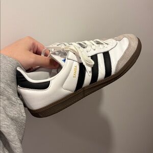 Adidas White Sneakers with Black Stripes